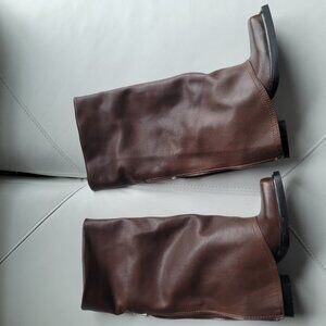Zara Medium Brown Leather Tall Boots Size 37 (7) Fits 6, 6.5